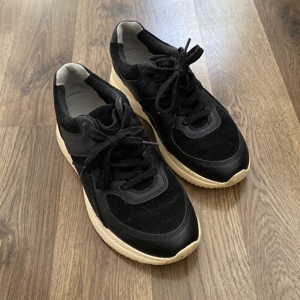 Everlane The Trainer Tread Sneaker Leather and Suede Black
